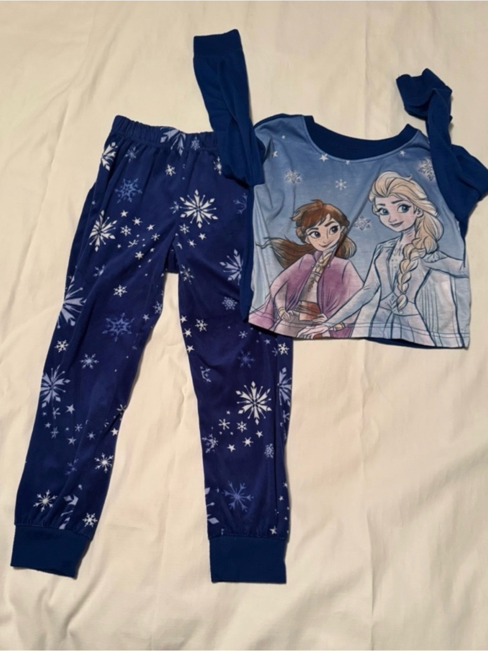 Disney Frozen Girls Blue Snowflake Pajama Set 2pc Size 6/6X Anna & Elsa